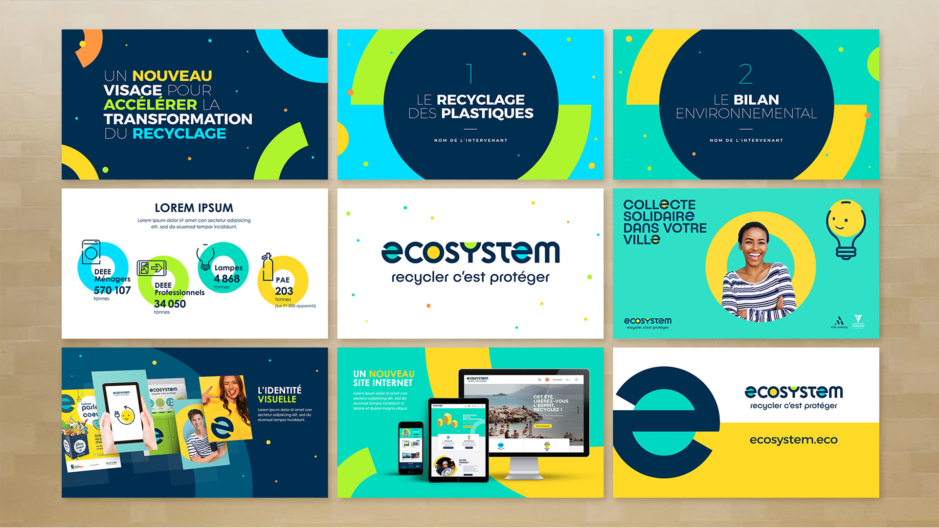 Image d'une création graphique d'habillage événementiel pour ecosystem, conçue par Maki Maki Studio, directeur artistique freelance.